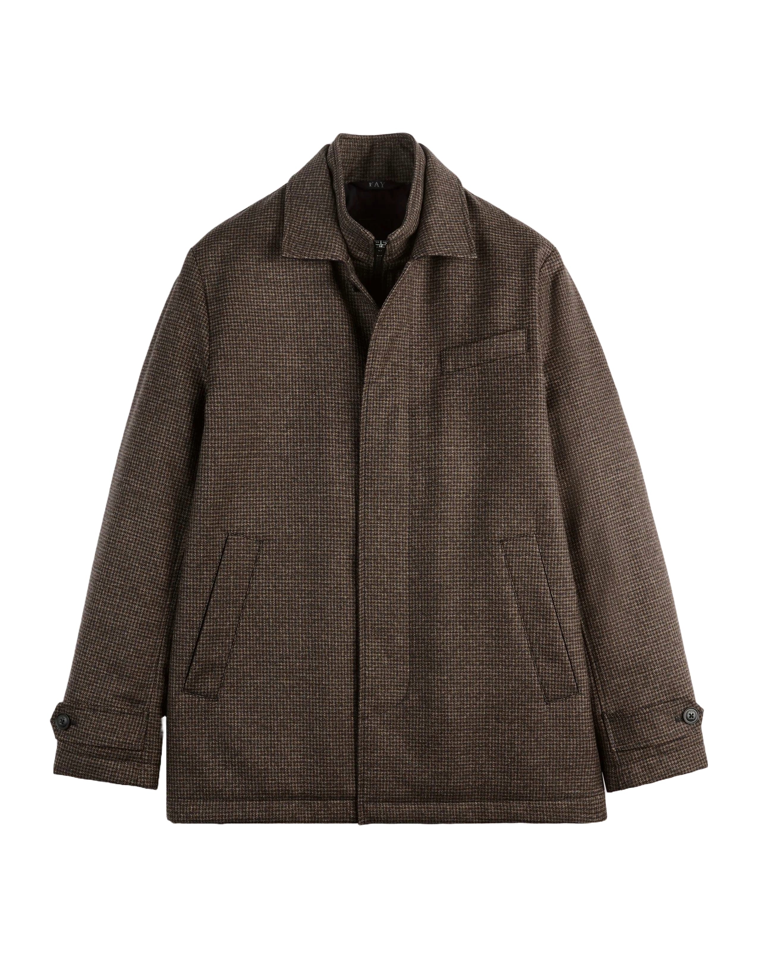 Brown Checked Wool Jacket With Subtle Detailing