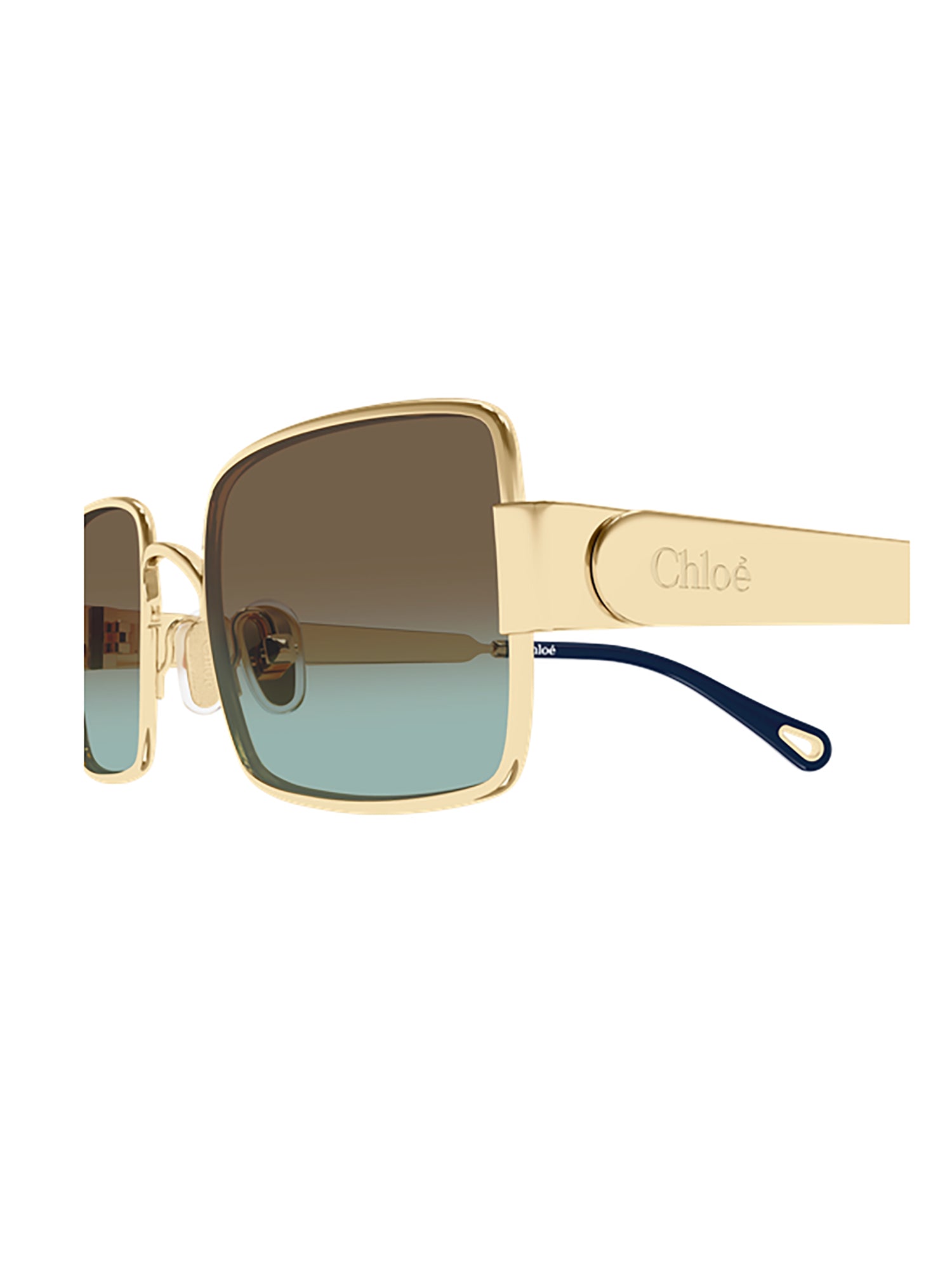 Rectangular Gold-Finish Sunglasses with Gradient Lenses