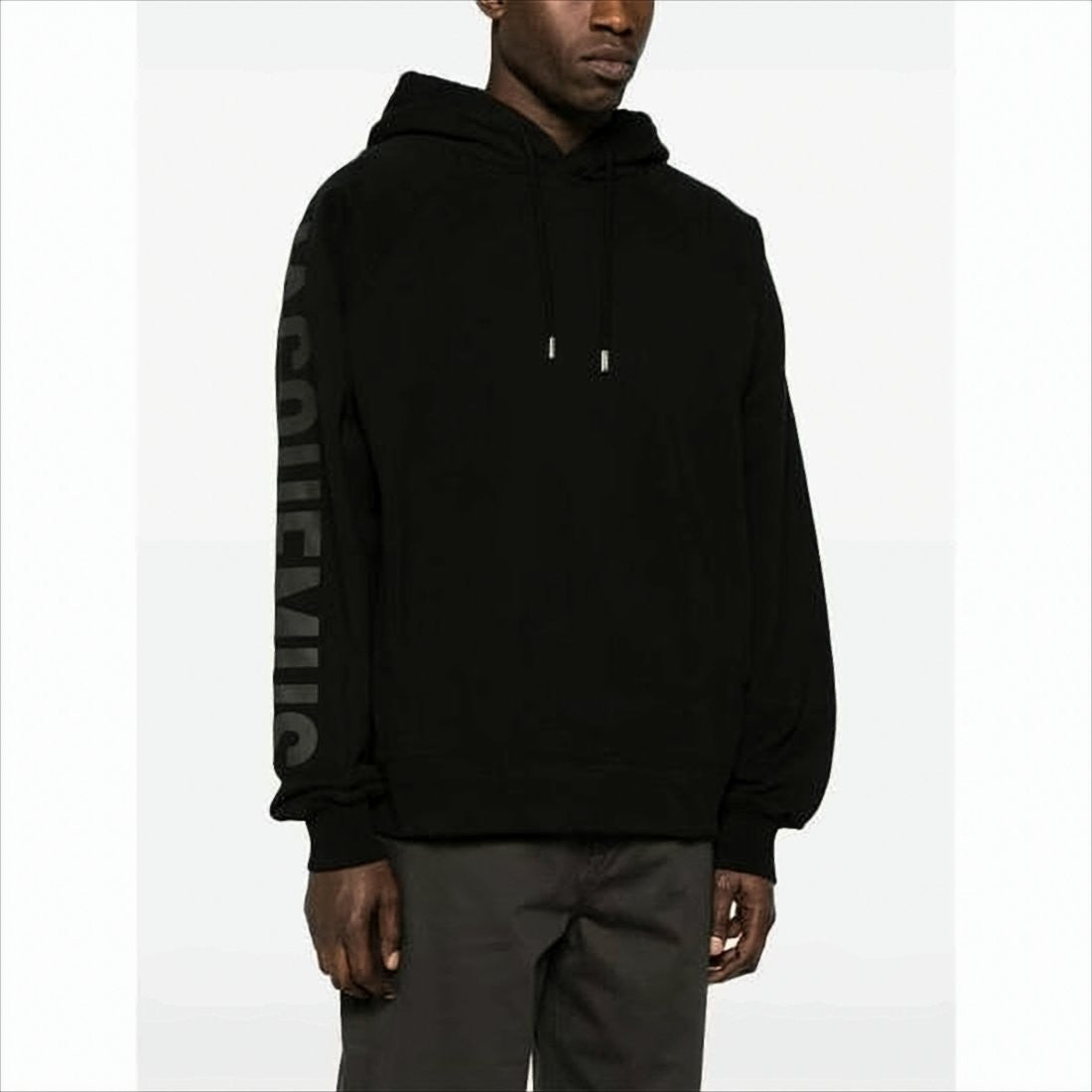 Relaxed Fit Black Cotton Hoodie With Tonal Logo