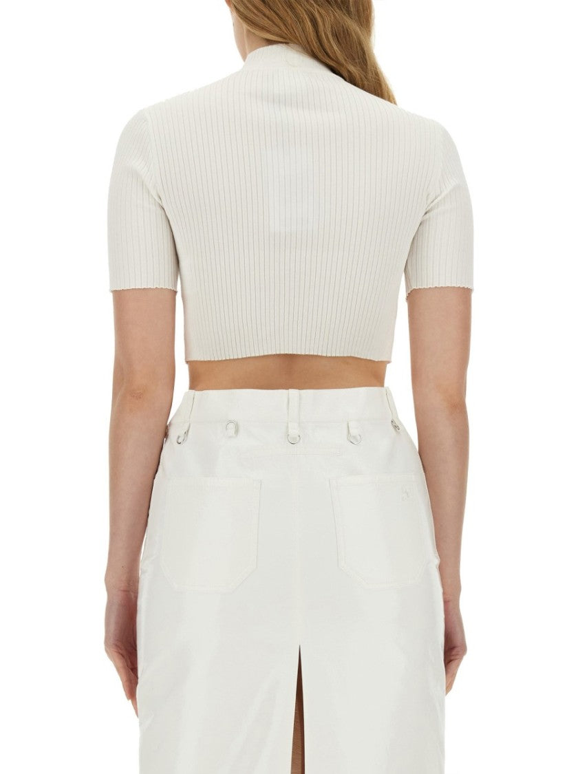 Ribbed Fitted White Crop Top