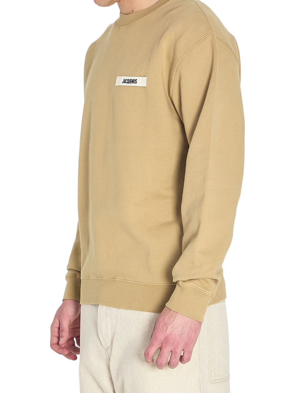 Beige Crewneck Sweatshirt With Relaxed Fit And Subtle Patch
