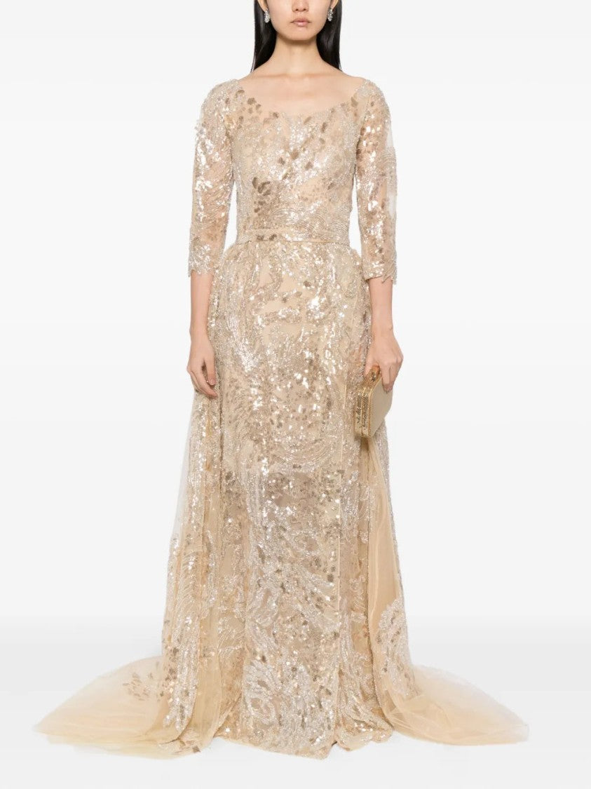 Embroidered Long Dress With Overskirt