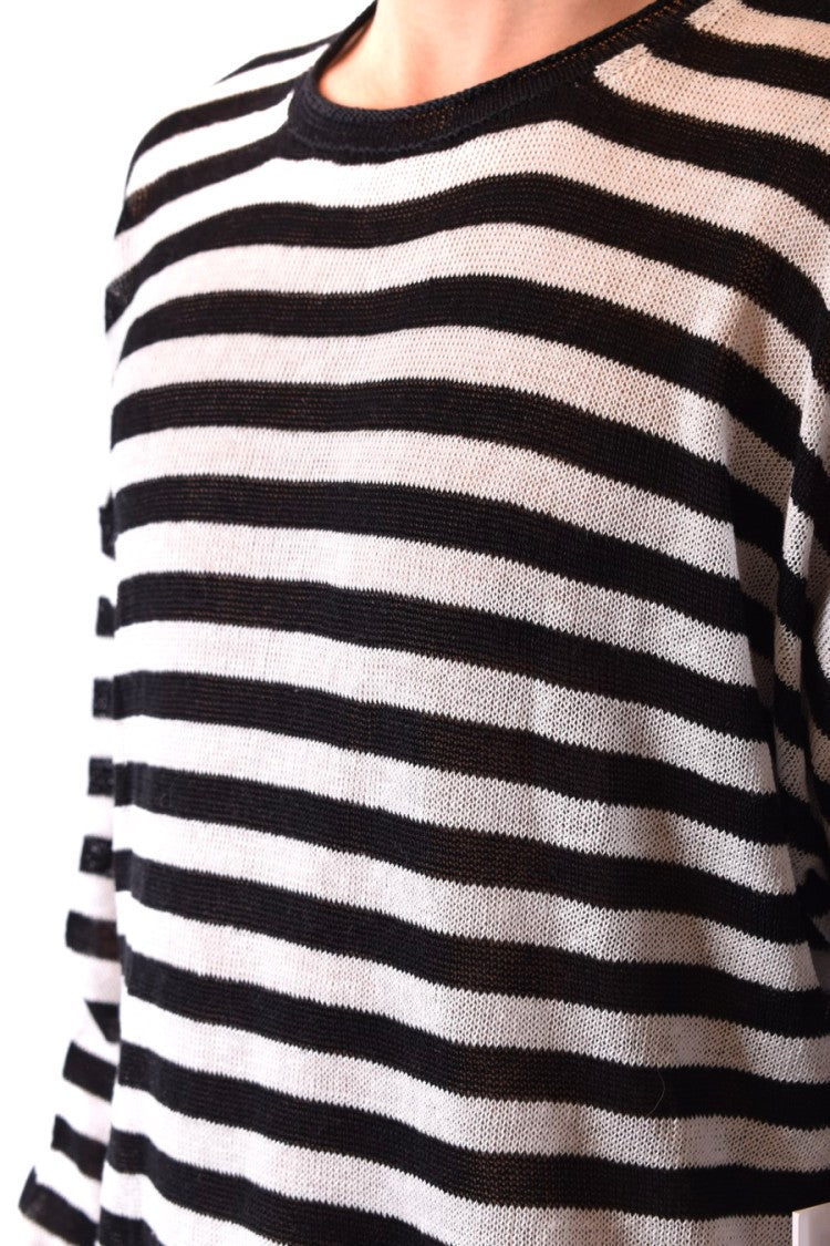 Horizontal Stripe Linen Knitwear With Relaxed Fit