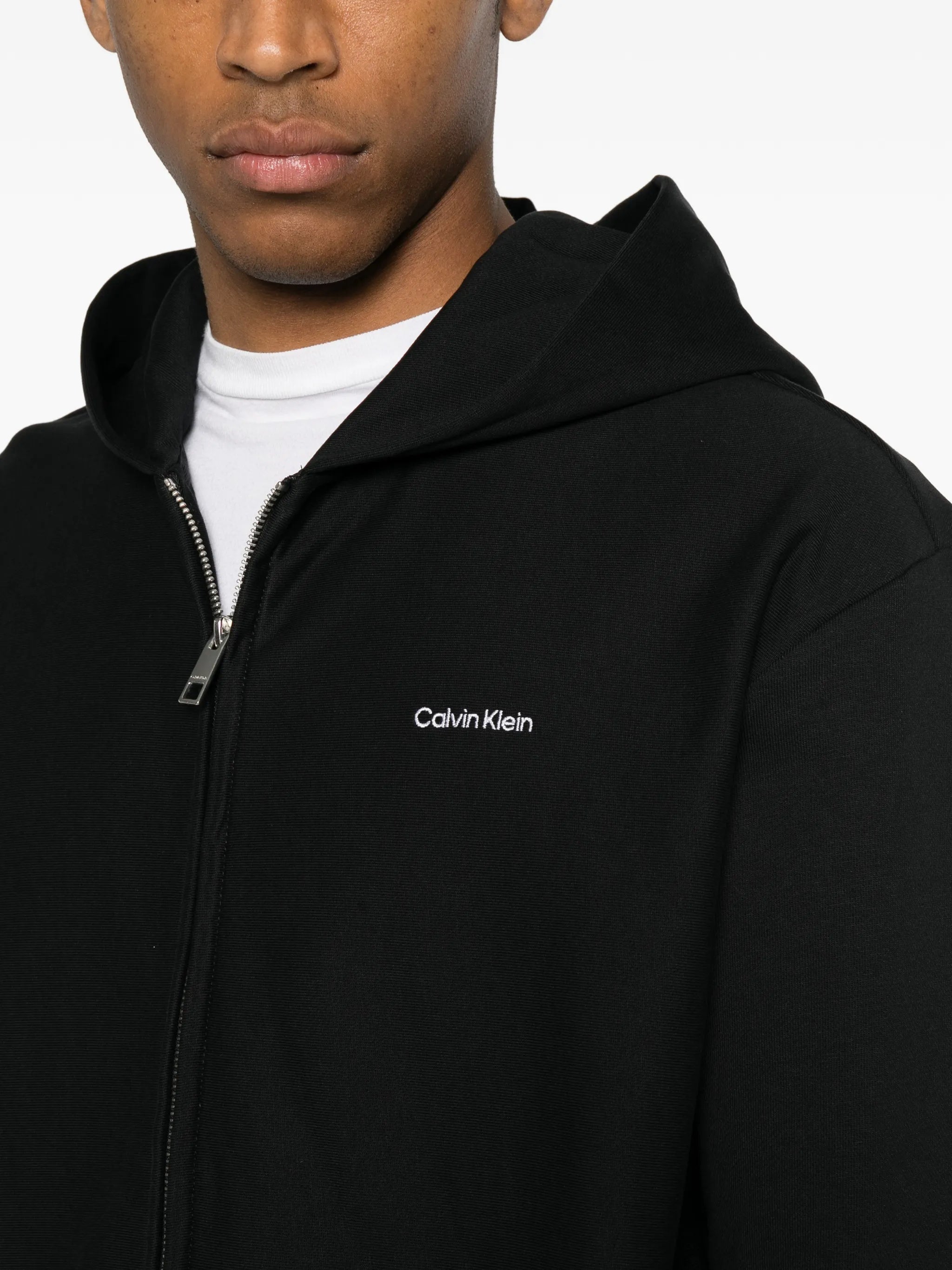 Minimalist Black Hoodie with Full Front Zipper and Subtle Logo