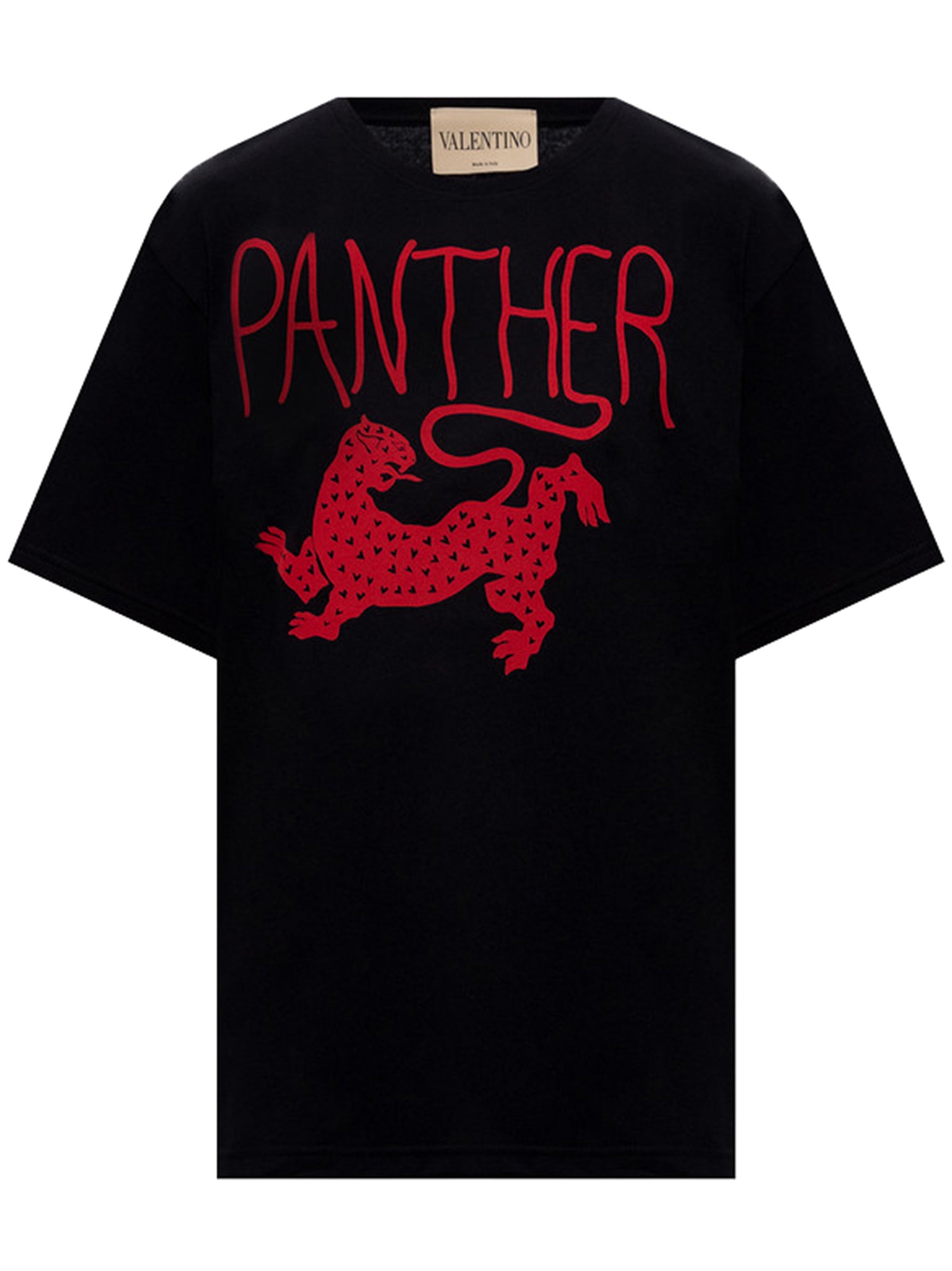 Black Short-Sleeved Red Panther Graphic T-shirt