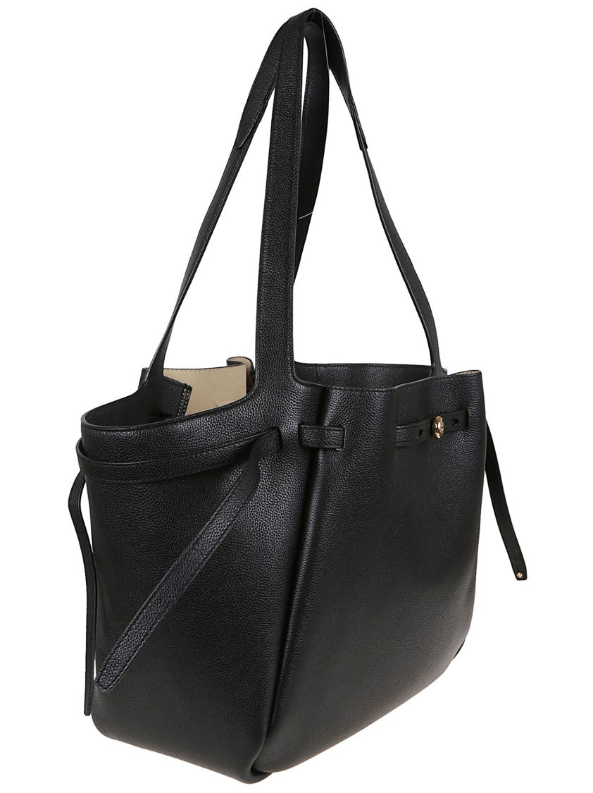 Textured Black Cow Leather Shopper Bag