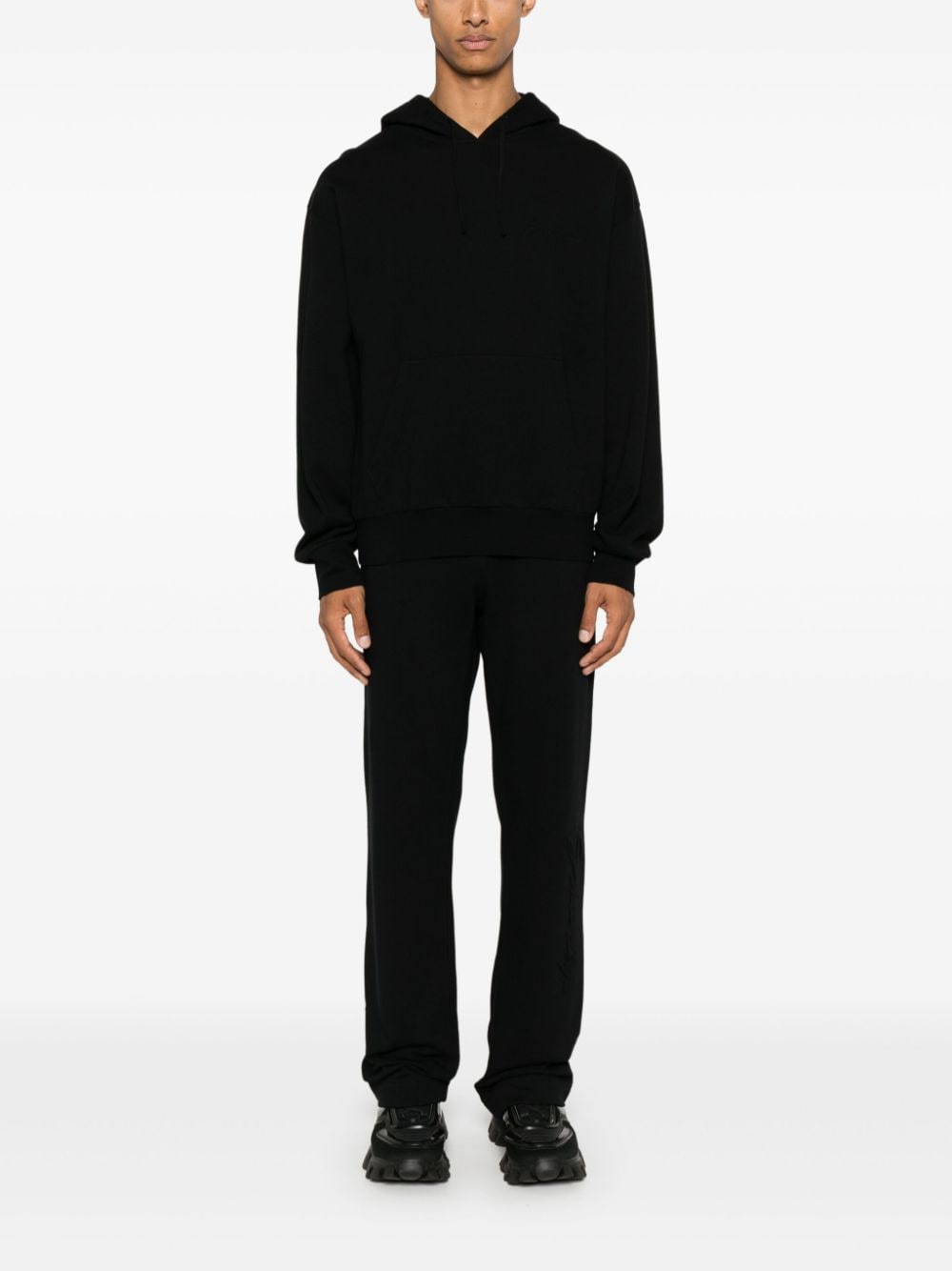 Embroidered Black Cotton Jersey Hoodie