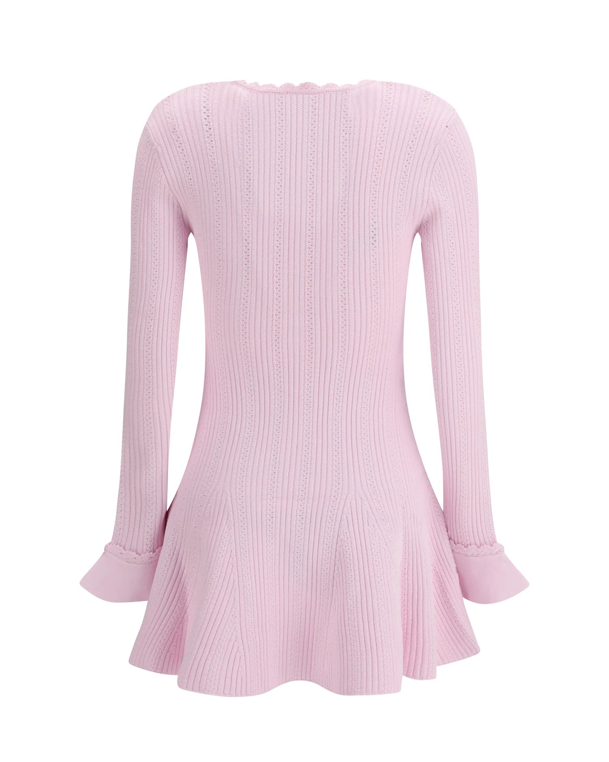 Pearl-Embellished Open-Knit Mini Dress