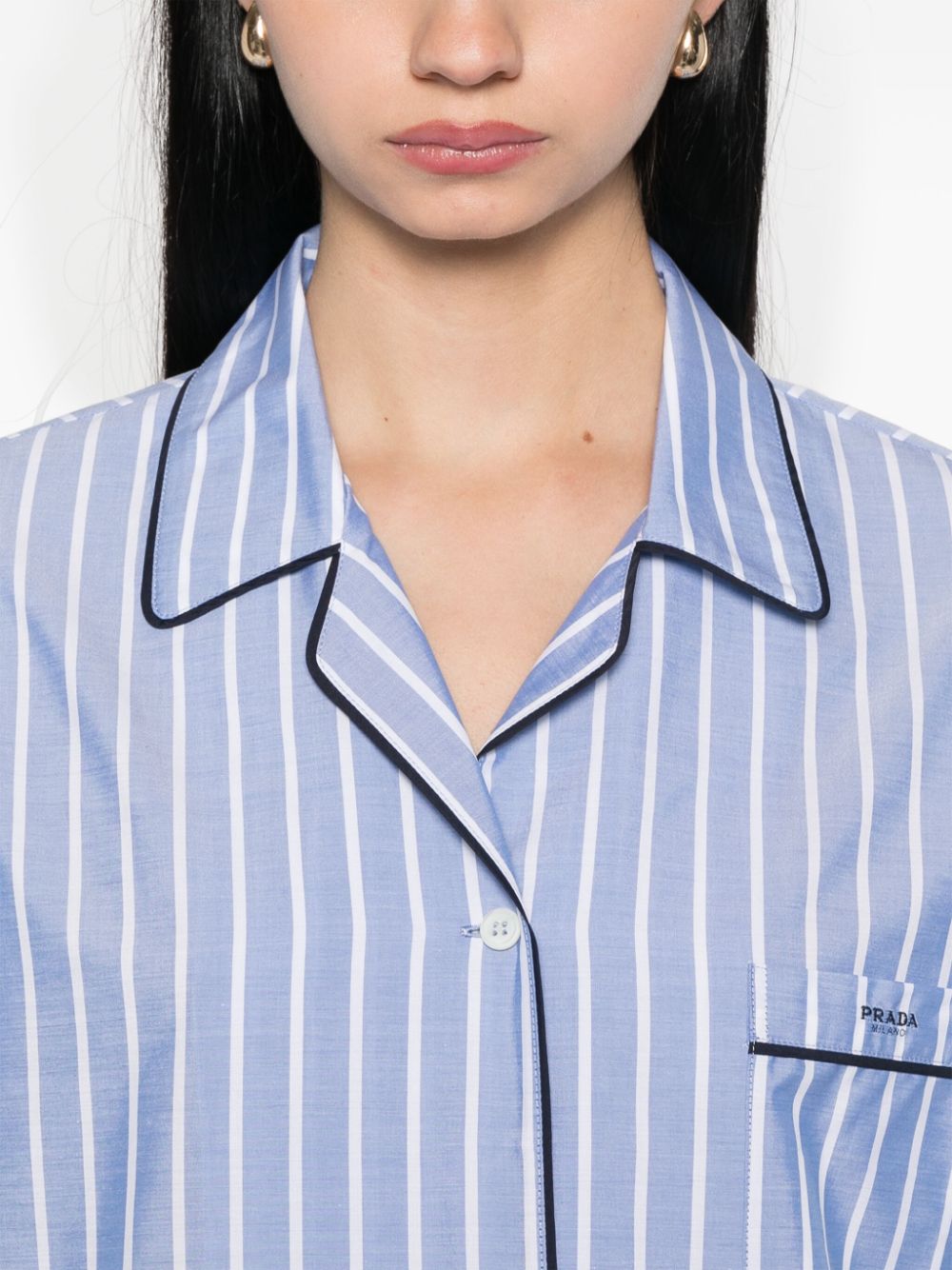 Vertical Striped Poplin Shirt With Notched Collar