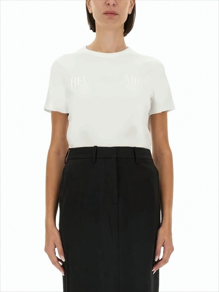 Fitted White Cotton T-Shirt with Embossed Lettering
