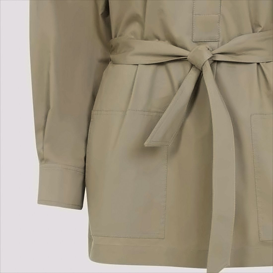 High Stand Collar Long-Sleeved Shirt with Self-Tie Belt