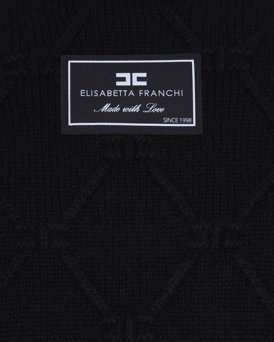 High-Neck Wool And Cashmere Sweater With Jacquard Diamond Pattern