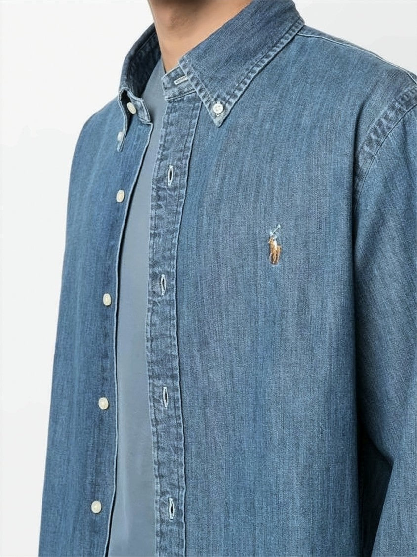 Classic Blue Denim Shirt with Button-Down Collar