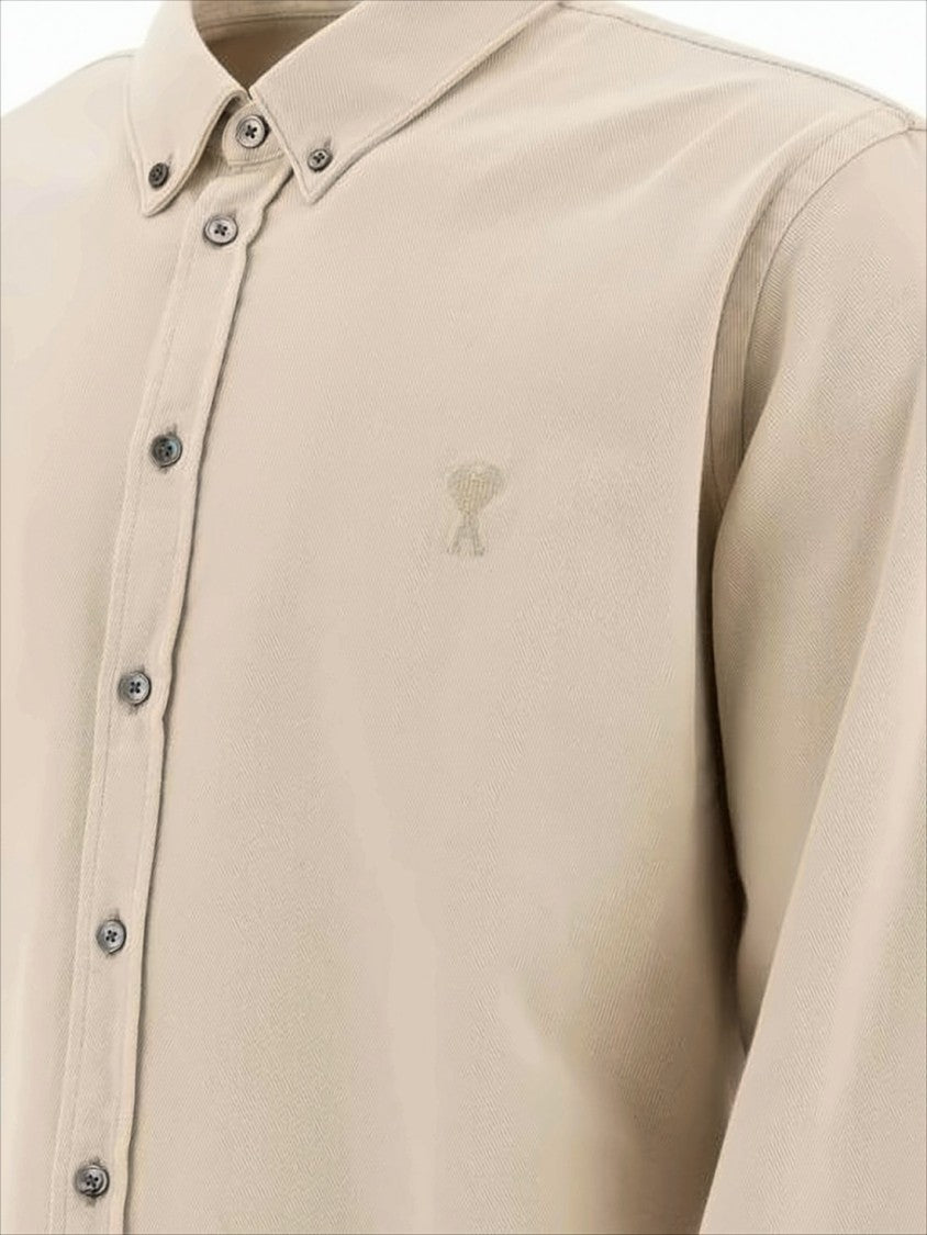 Long-Sleeve Button-Down Shirt With Curved Hem And Embroidered Logo