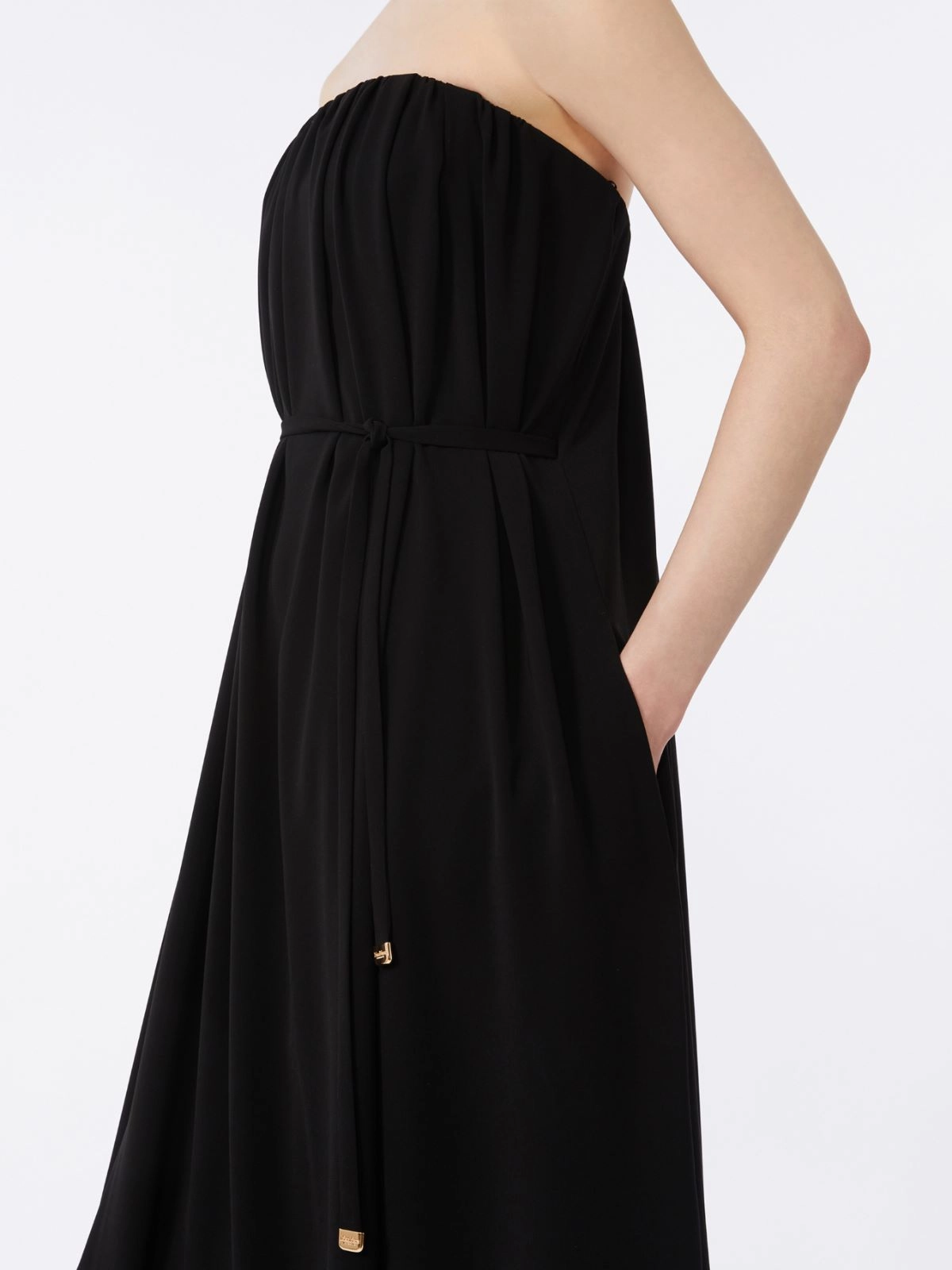 Strapless Black Maxi Dress with Gathered Neckline