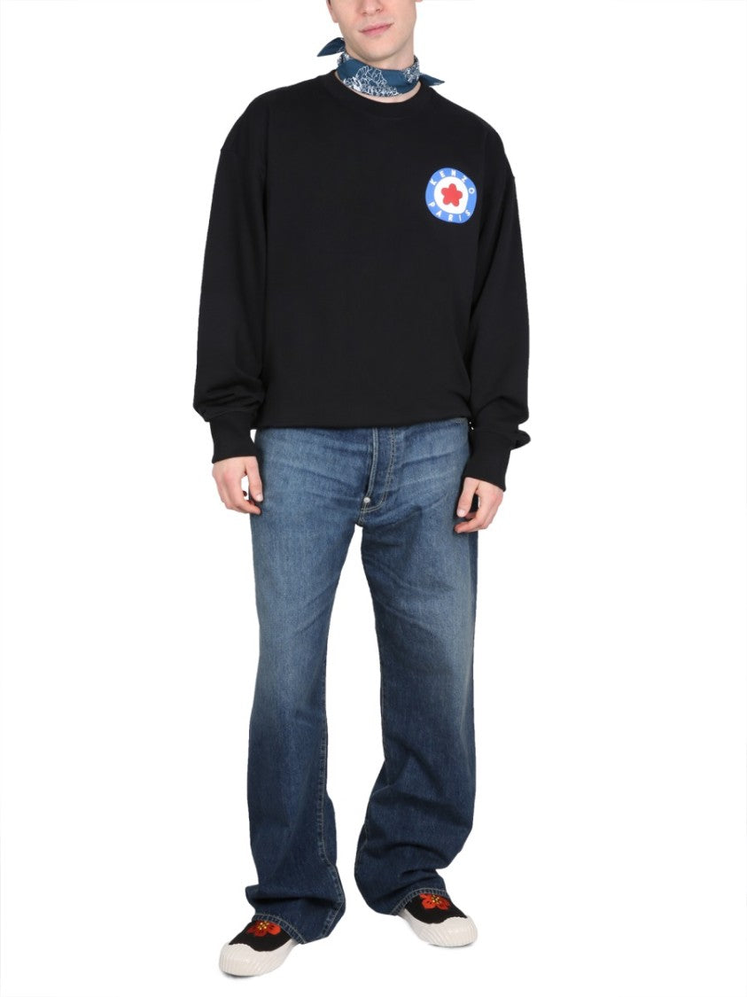 Oversized Black Sweatshirt With Prominent Logo Print
