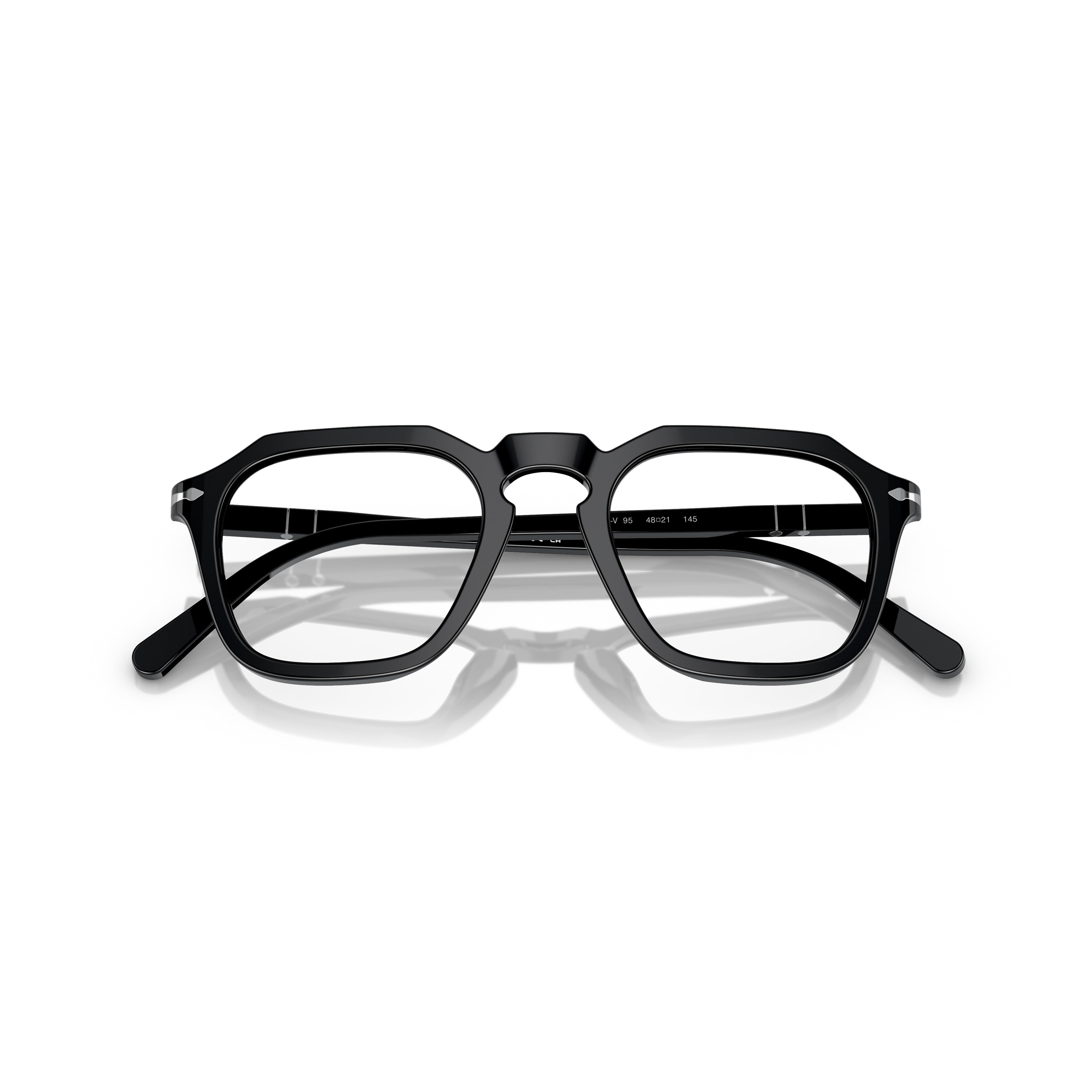 0po3292v Geometric Black Acetate Eyeglasses with Silver Accents