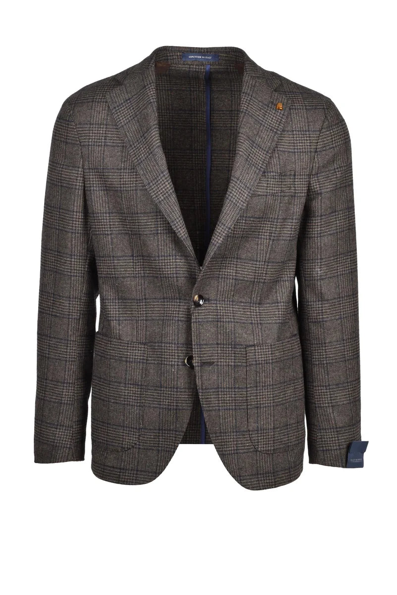 Tailored Khaki Blazer with Checkered Pattern