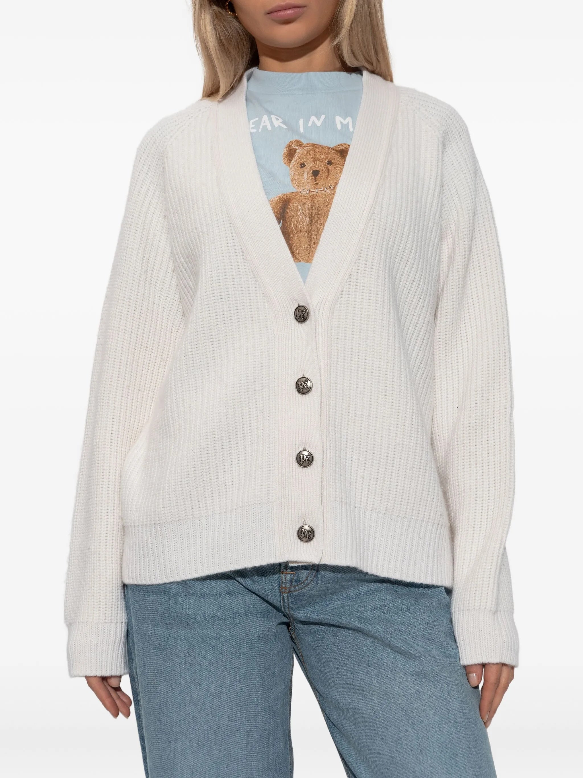 Pink Ribbed Knit Viscose Blend Cardigan