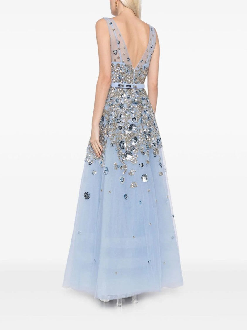 Tulle, Ankle Length Dress With Dotted Beading