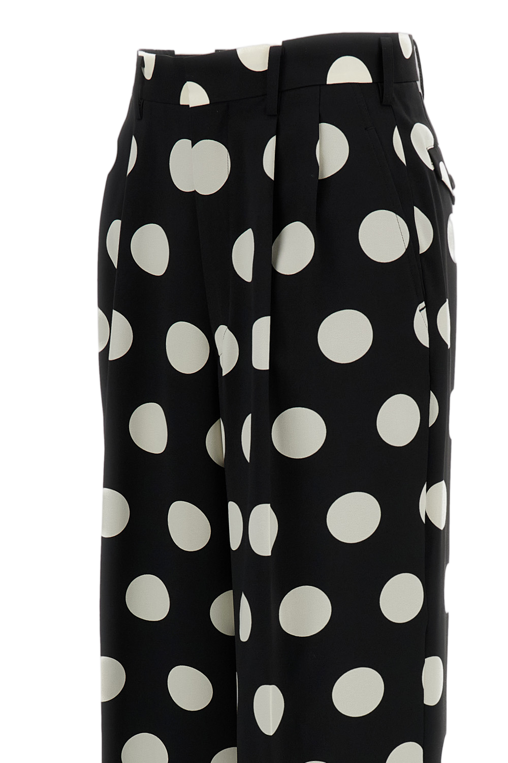 Fluid Polka-Dot Wide-Leg Trousers with Cuffed Hem