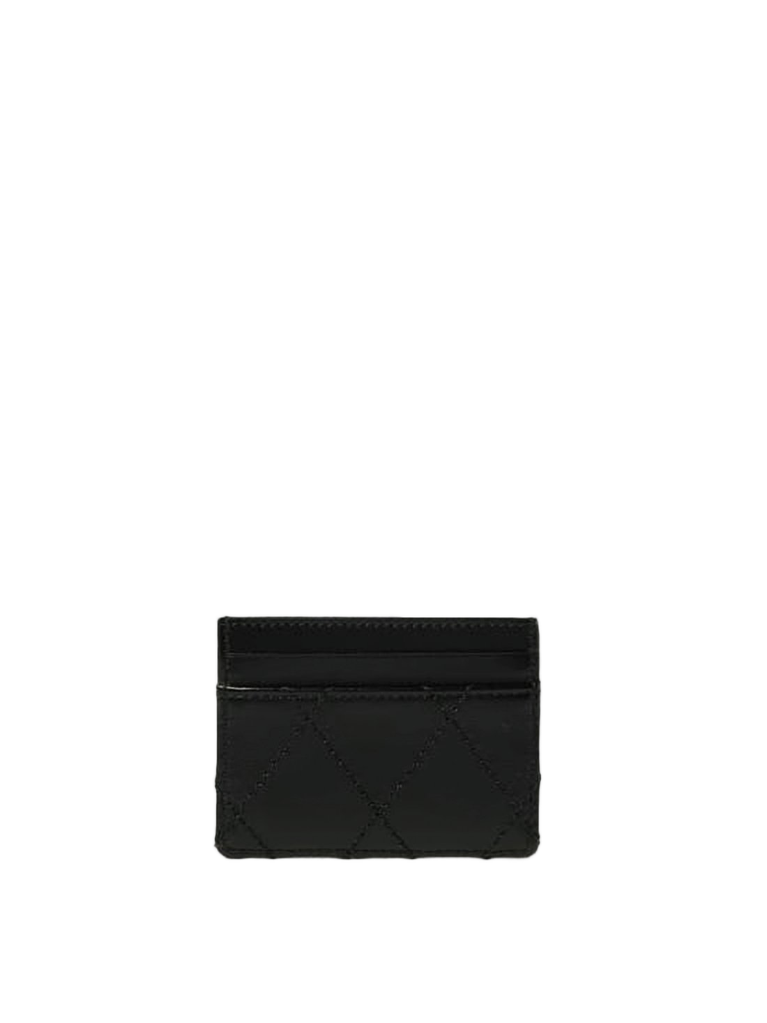 Quilted Calfskin Card Wallet with Gold-tone Plaque