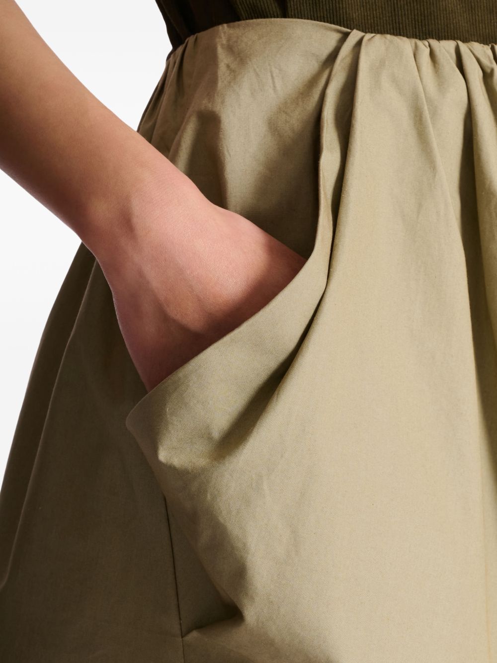 Green Pleated Waist Cotton Side Skirt