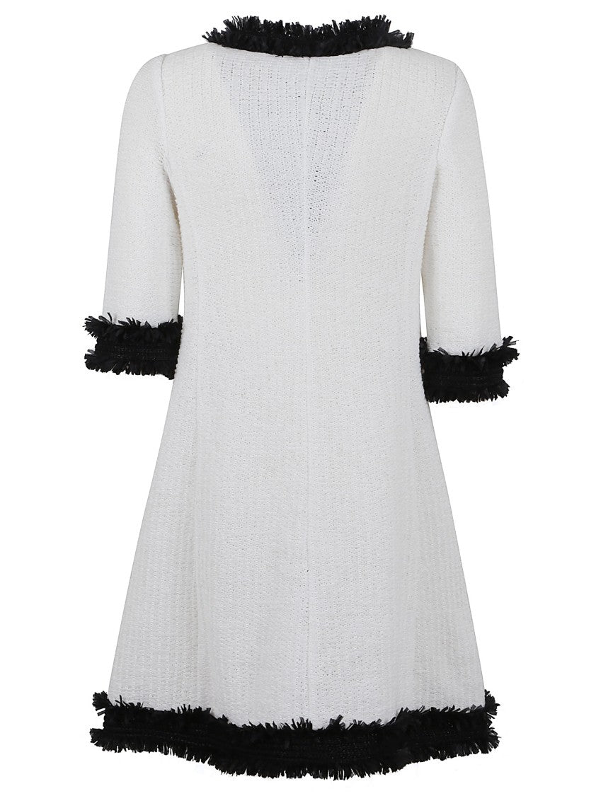 Textured White Cotton Jacket With Fringe Trim