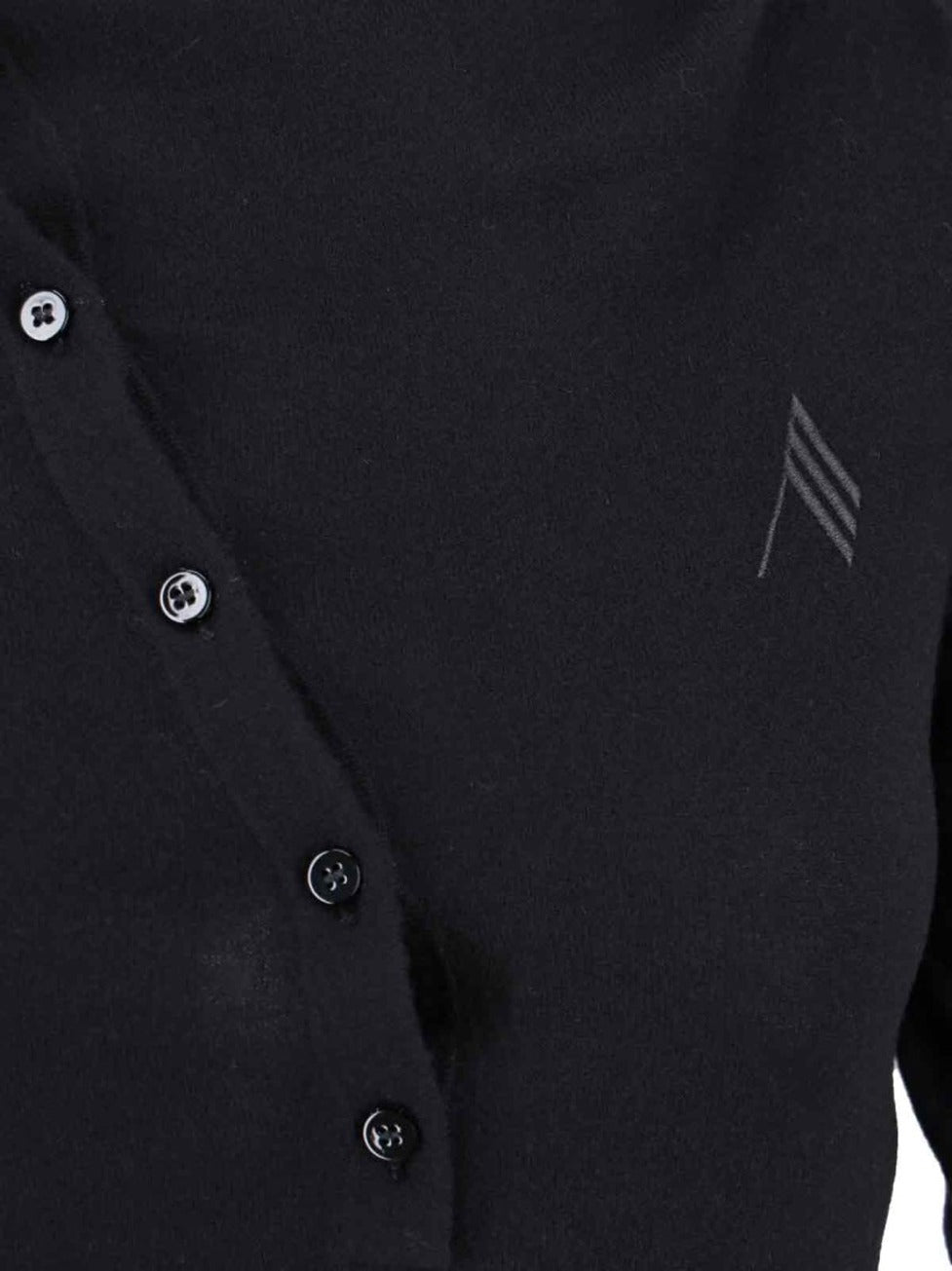 Asymmetrical Collar Black Dress With Logo Embroidery