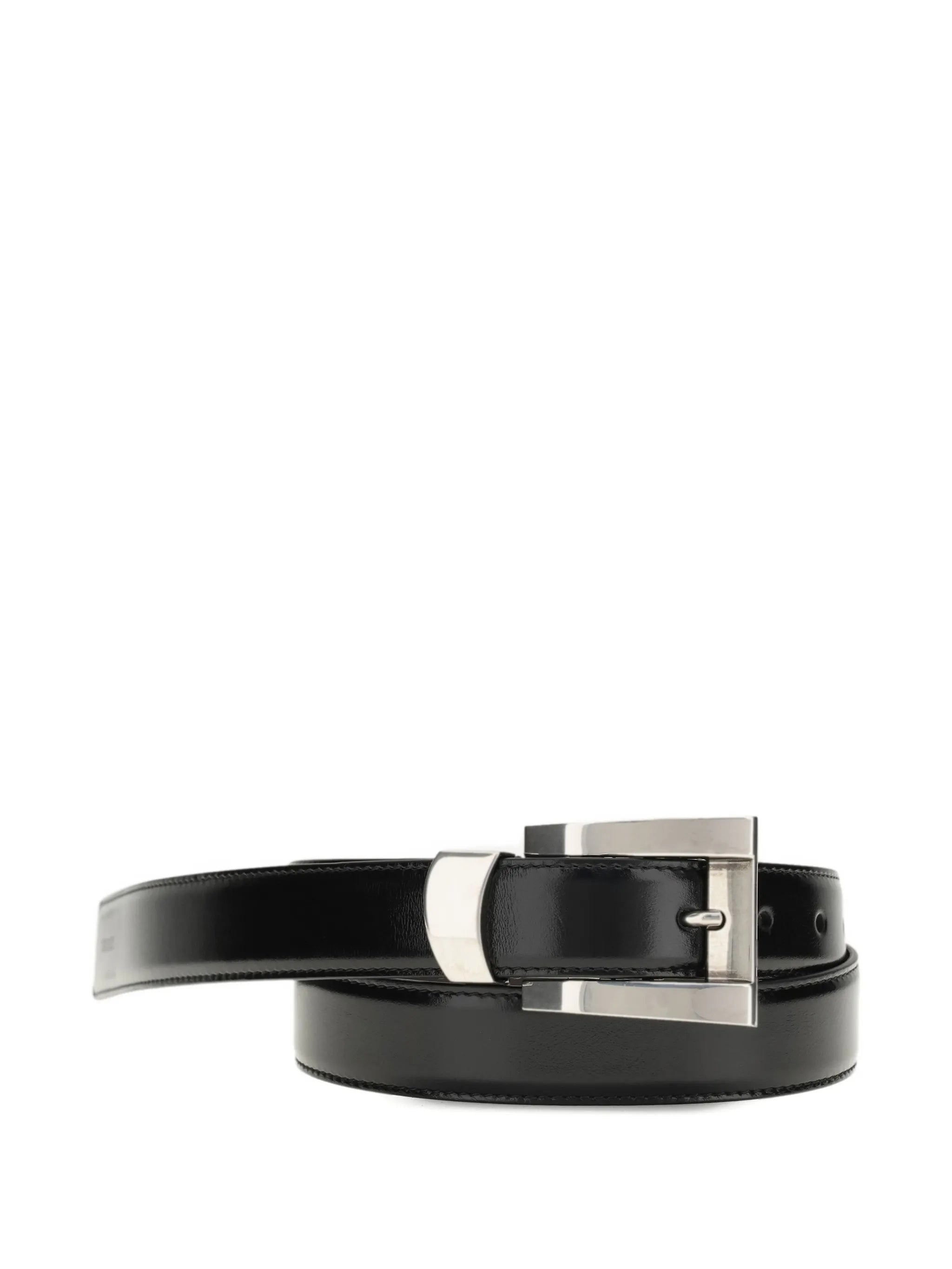 Black Narrow Calf Leather Silver-Buckle Belt