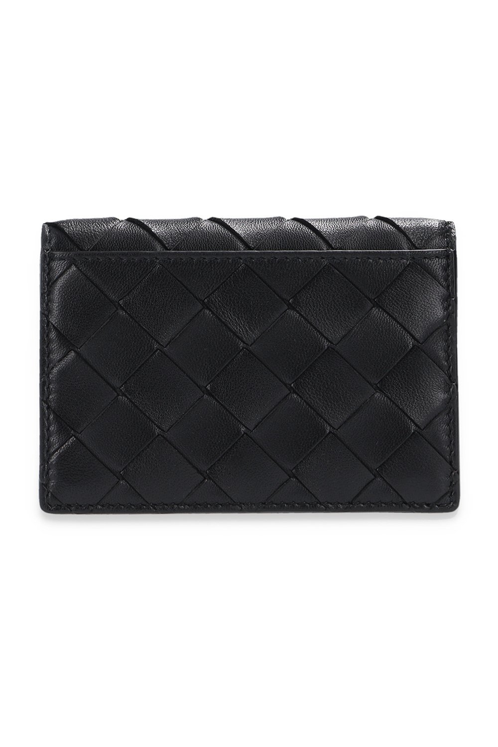 Compact Black Woven Leather Wallet