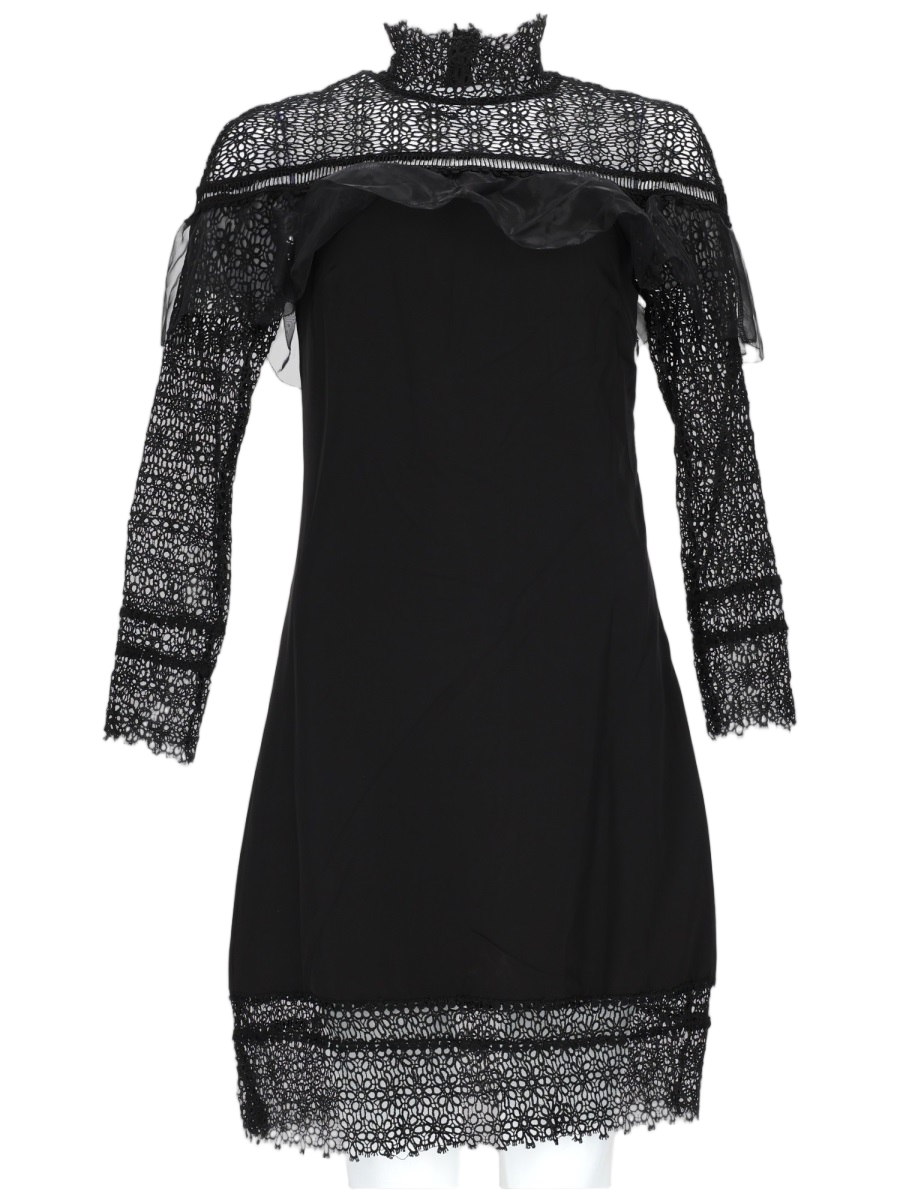 Fitted Mini Dress with Lace Detailing and Ruffle Accents