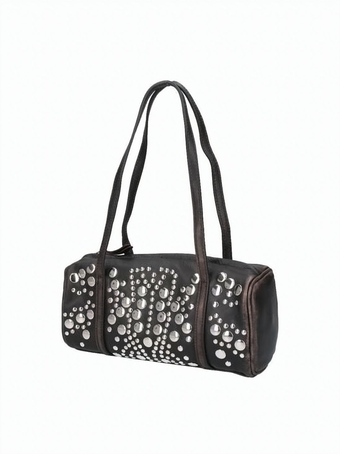 Black Cylindrical Metallic Studded Shoulder Bag