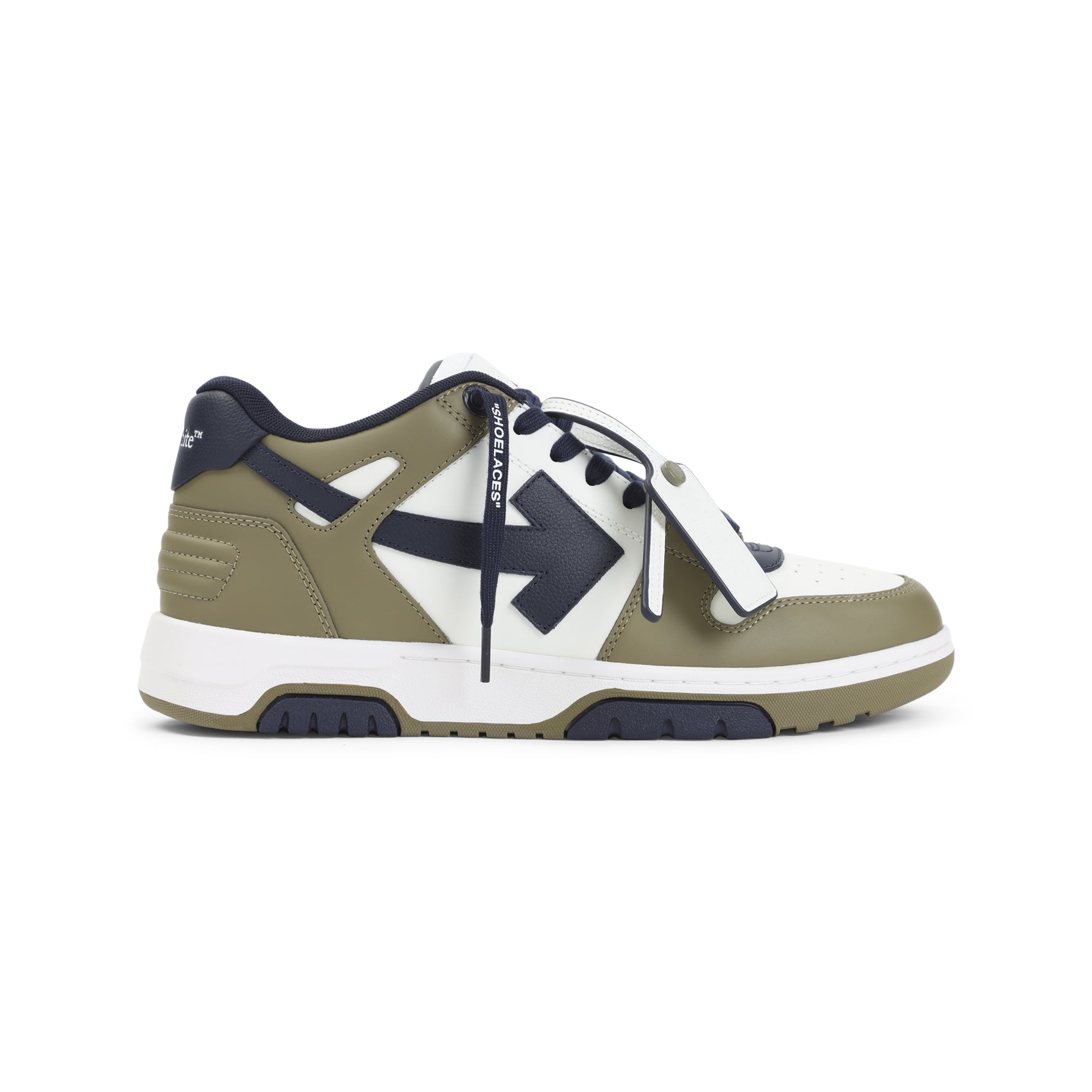 Olive Green and White Leather Sneakers