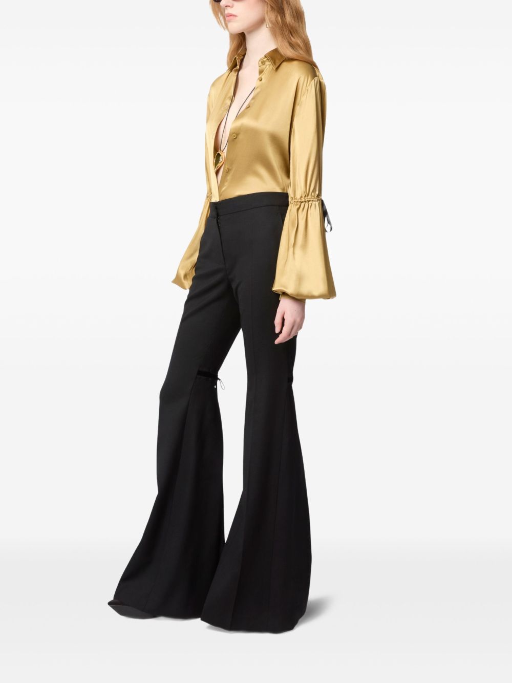High-Waist Black Trousers With Flared Hem