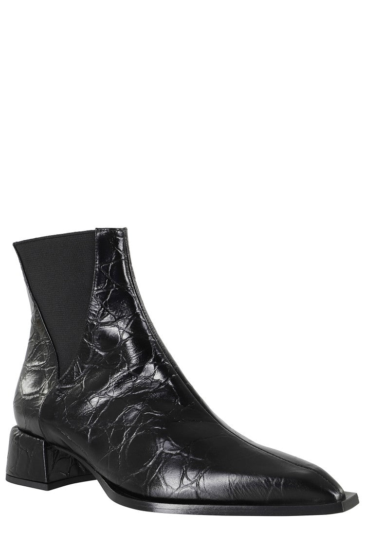 Crocodile-Pattern Ankle Boots with Glossy Finish