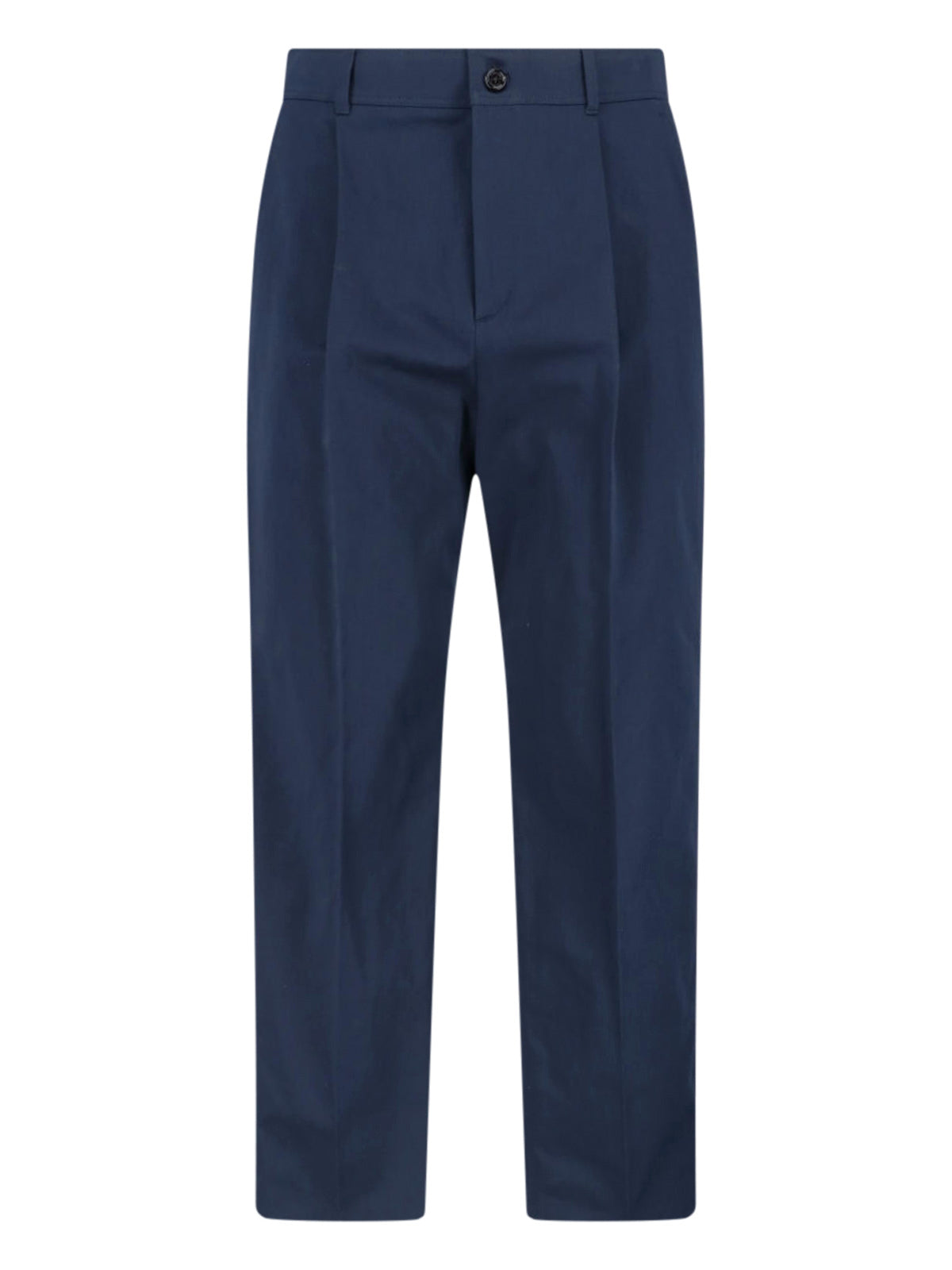 Navy Mid-Rise Tailored Cotton Trousers