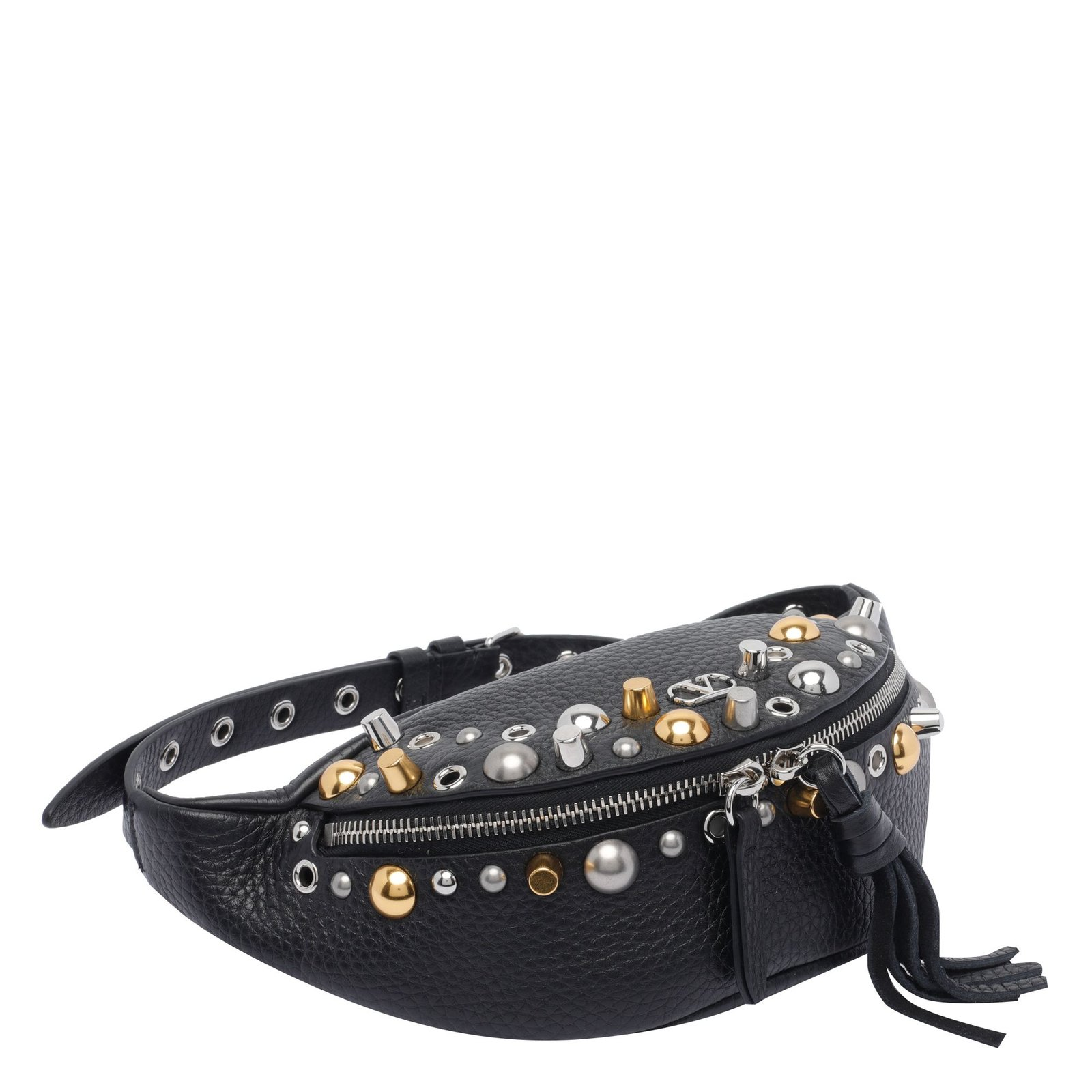 Crescent-Shaped Crossbody Bag with Metallic Studs