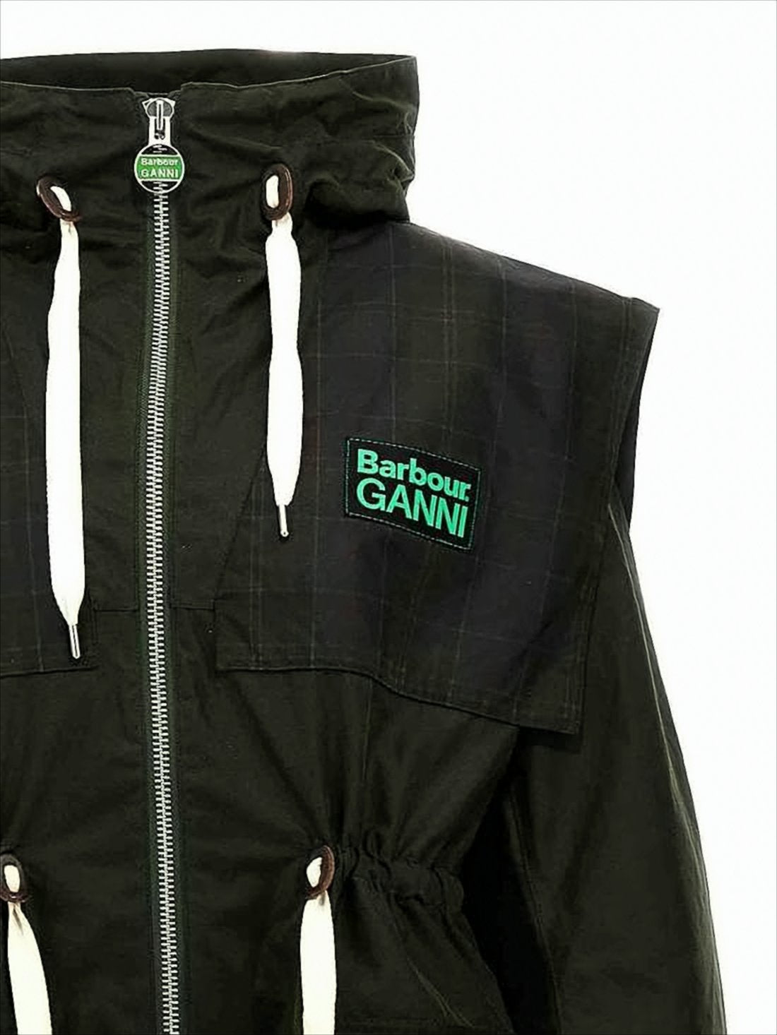 Long Black Coat With High Collar And Embroidered Branding