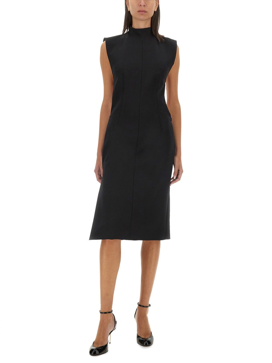 Structured Black Midi Dress With High Neckline