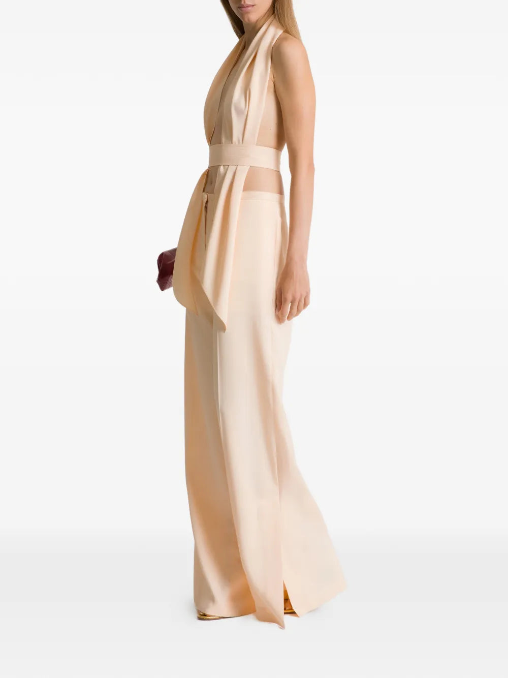High-Waisted Wide-Leg Pants with Subtle Sheen and Pleated Detailing