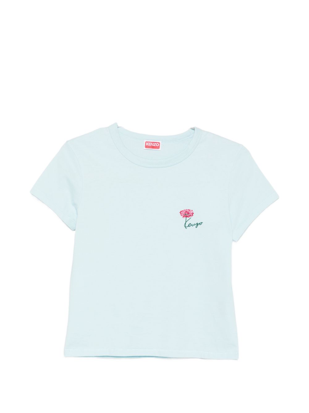 Light Blue Flower Embroidery Crew Neck Top