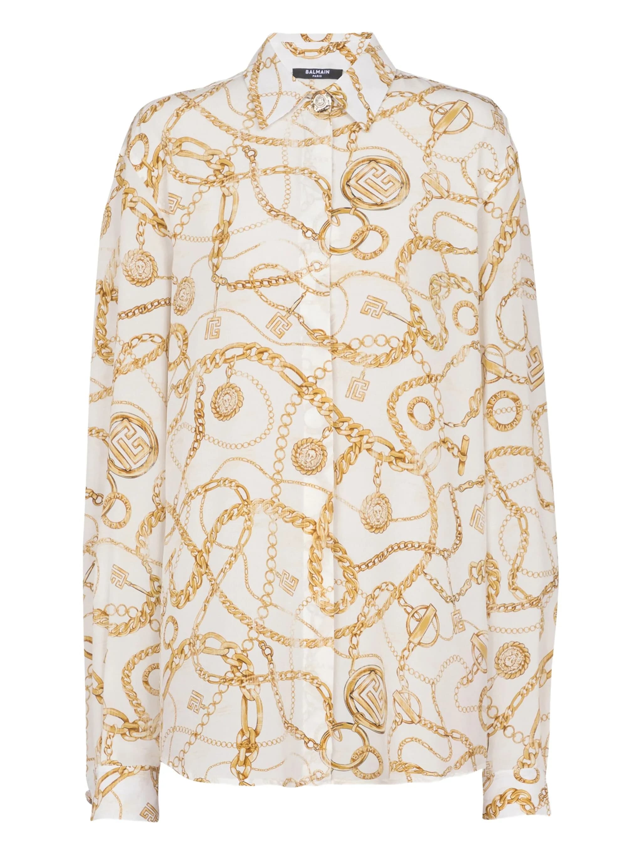 White Ls Shirt Chain Print Silk Shirt