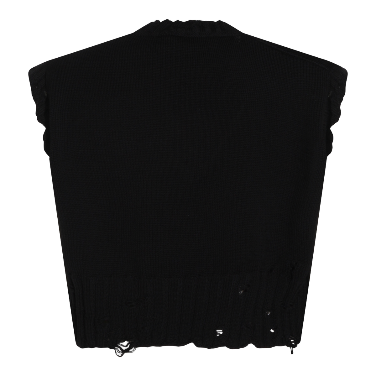 Sleeveless Black Knit Sweater Vest With Distressed Detailing