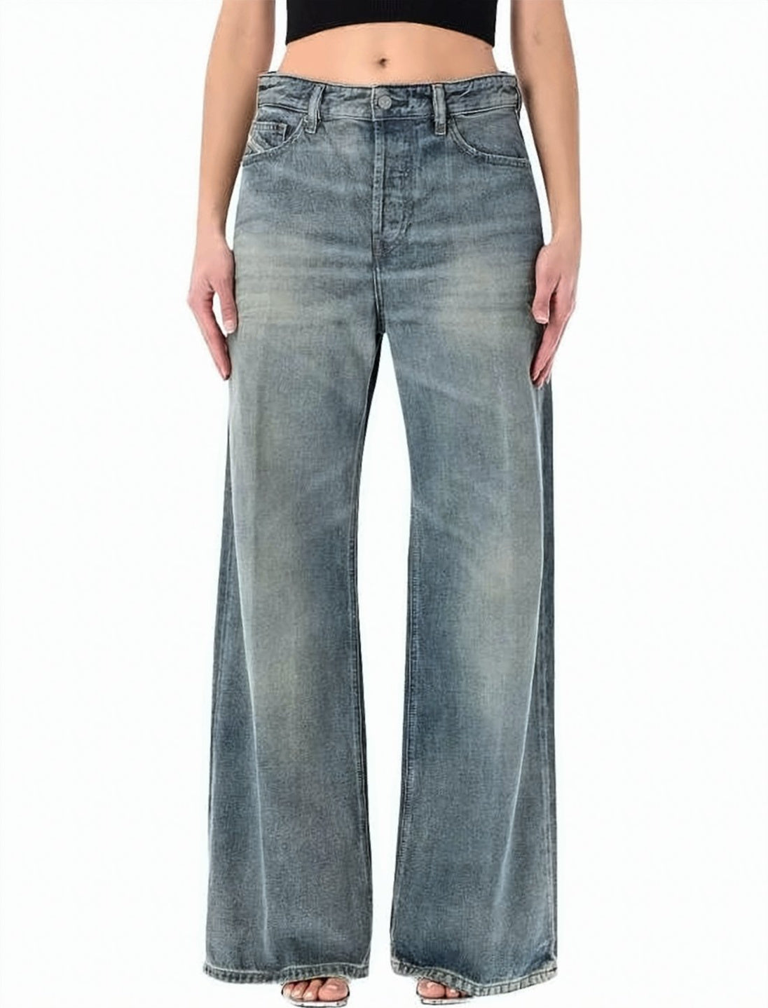Wide-Leg Denim Shorts with Faded Wash