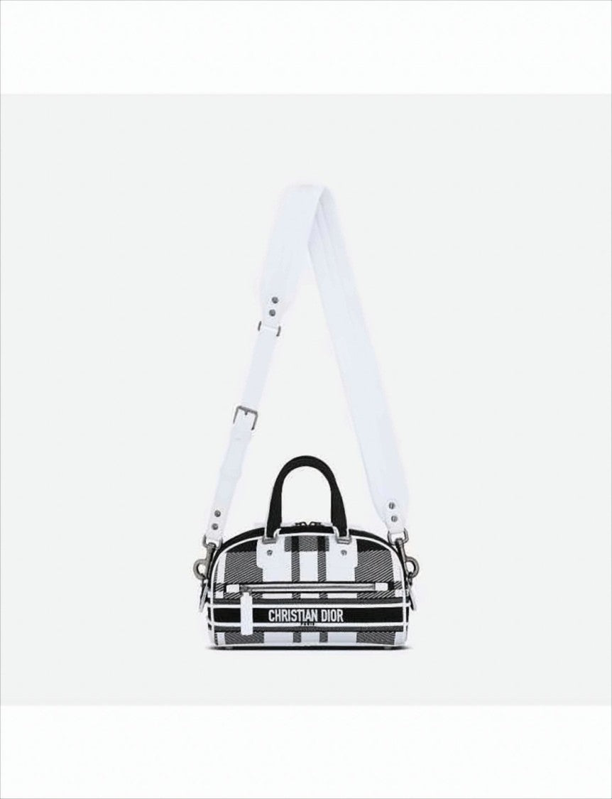 Checkered Tote Bag with Adjustable Strap and Logo Detail