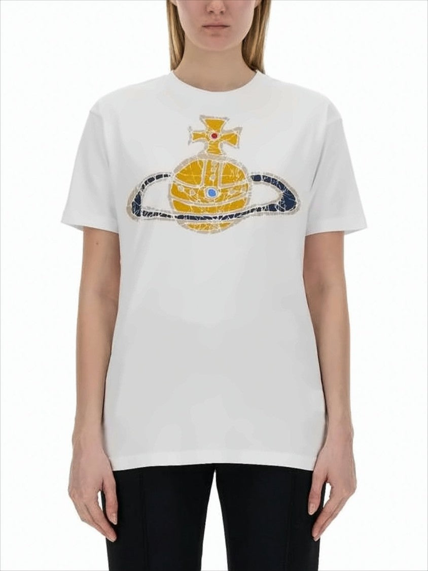 Graphic Print Short-Sleeved T-Shirt with Orb Design