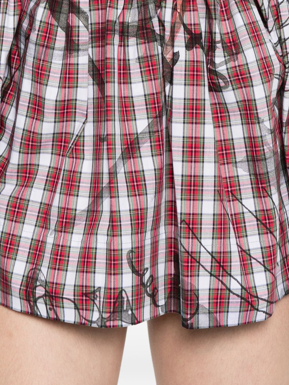Draped Red Plaid Mini Dress