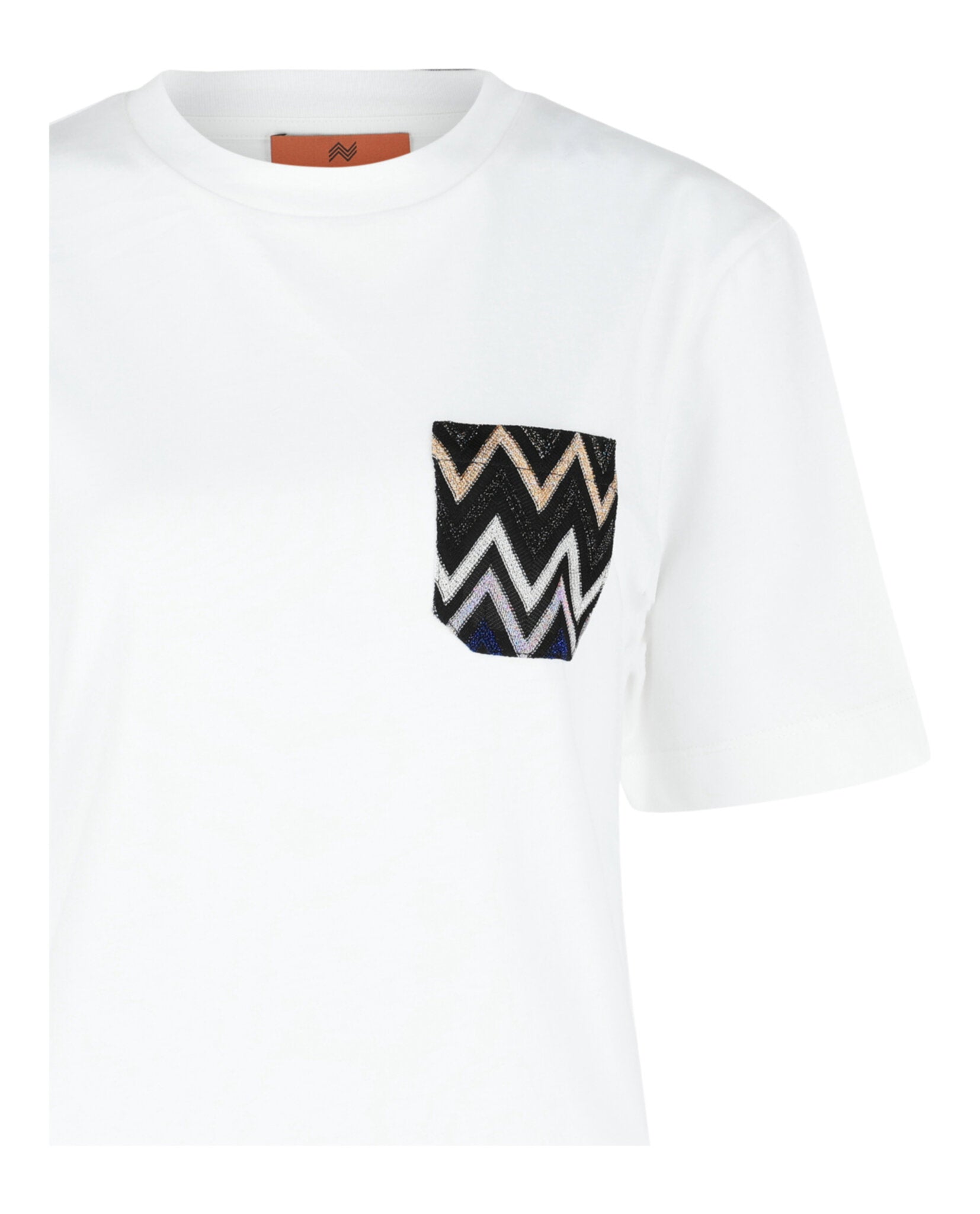 Cotton T-Shirt With Zig Zag Lamé Pocket