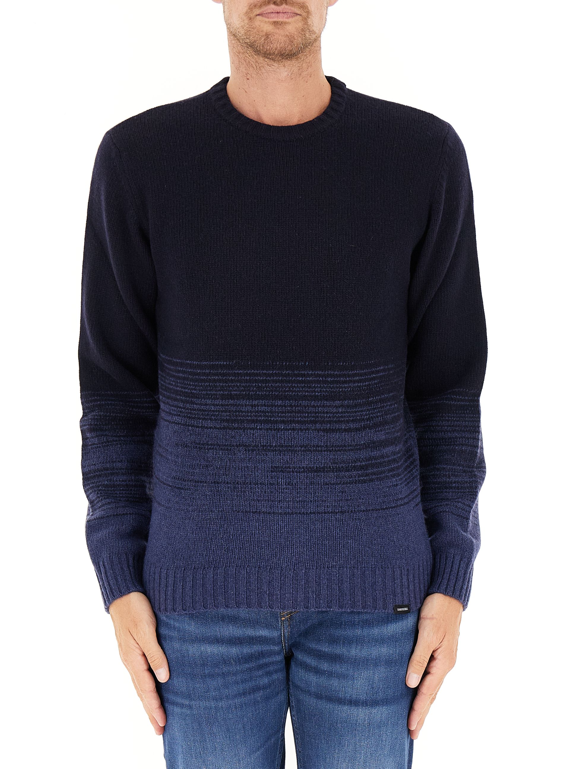 Two-Tone Gradient Crewneck Sweater With Ribbed Trims